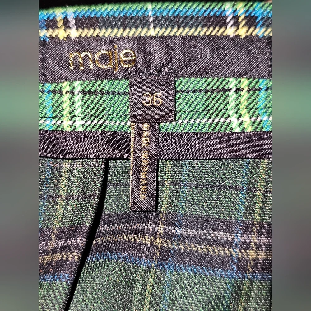 Like New Maje Green Plaid Pleated Invert Skort 26